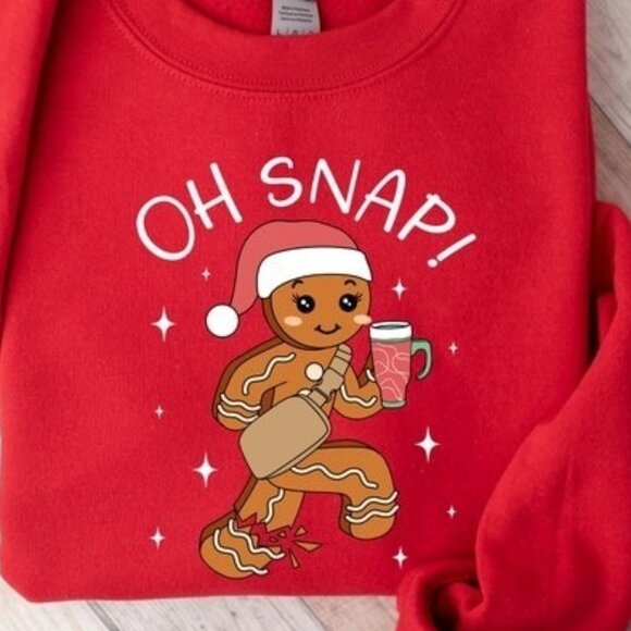 Oh Snap Gingerbread Sweatshirt, Christmas Cookie Sparkly Christmas Crewneck 99 - Picture 2 of 5